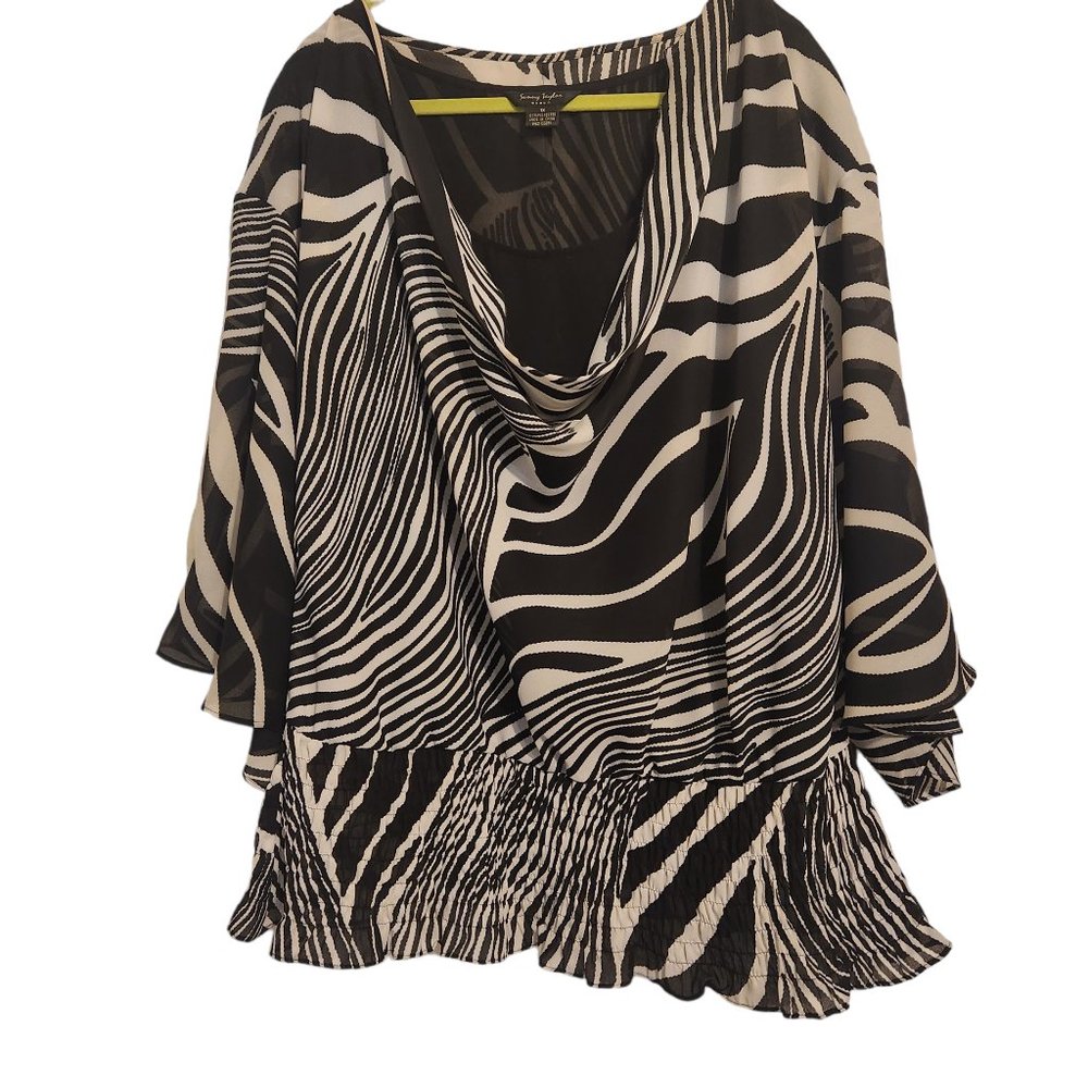 Bundle 3/$30 Sunny Taylor Woman  Print Black & White Cowl Neck Peplum Blouse